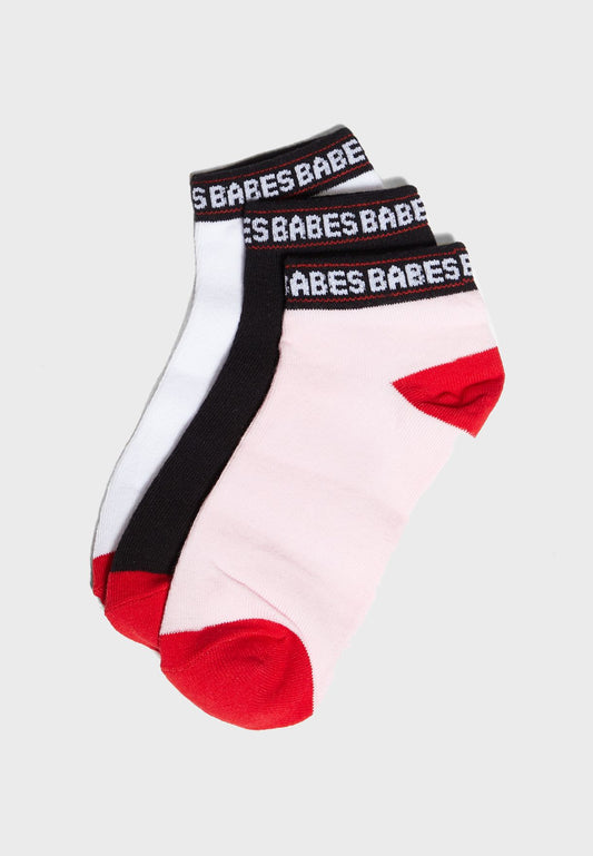 Babes Slogan Three Pack Of Trainer Socks