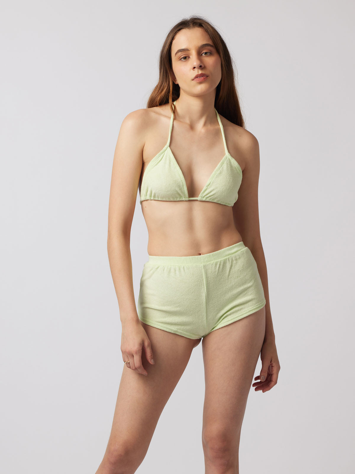 Mint Towelling Bralette And Shorts Lounge Set
