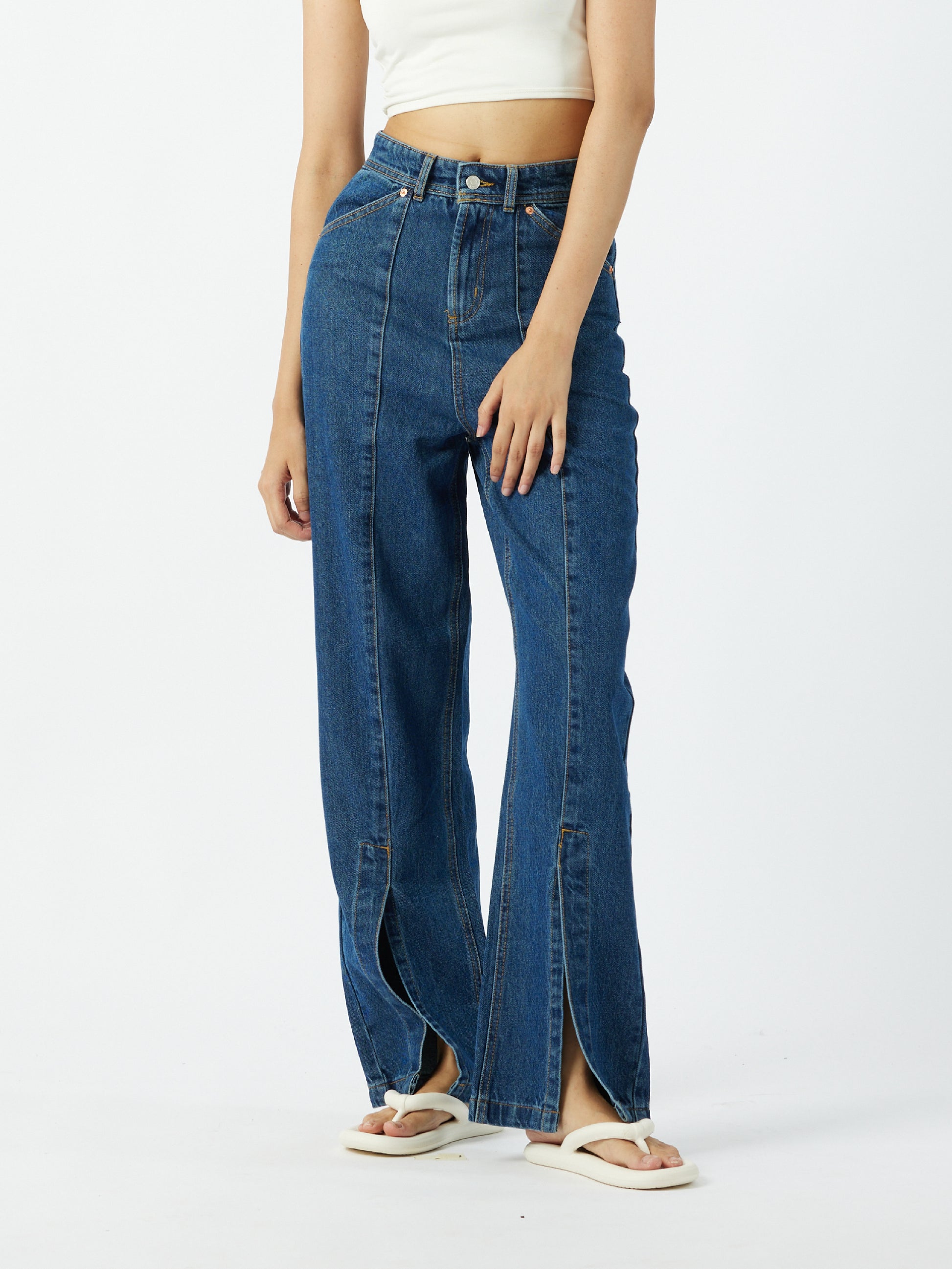 Slit jeans Woman's denim dark blue pants