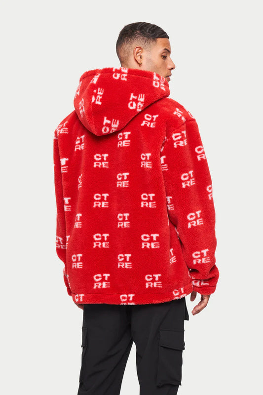 Ctre Fur Logo Oversized Hooded Jacket - Red
