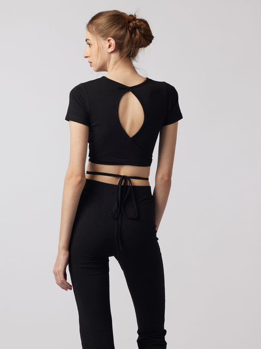 Black Open Back Top And Flare Trousers Lounge Set