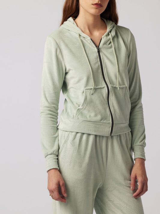 Sage Green Hoodie And Joggers Velour Lounge Set