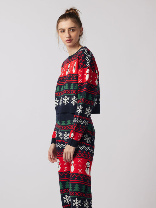 Jacquard Fairisle Christmas Design Cropped Knit Set