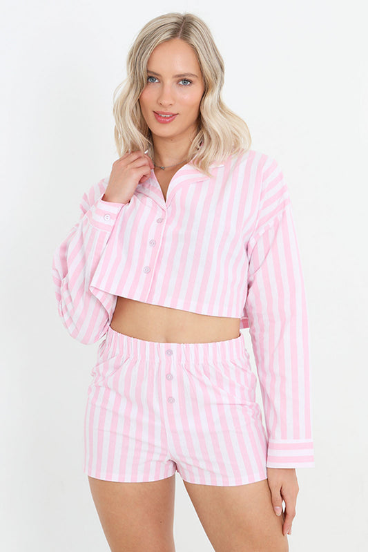 Pink And Lilac Stripe Print Woven Pyjama Set