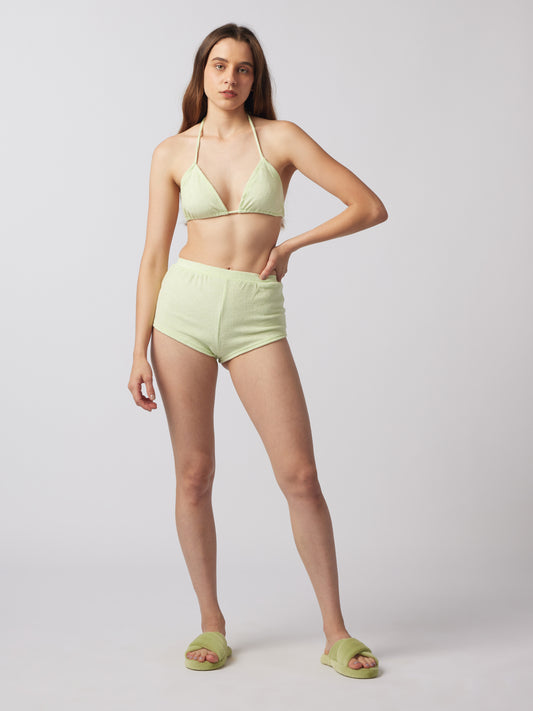 Mint Towelling Bralette And Shorts Lounge Set